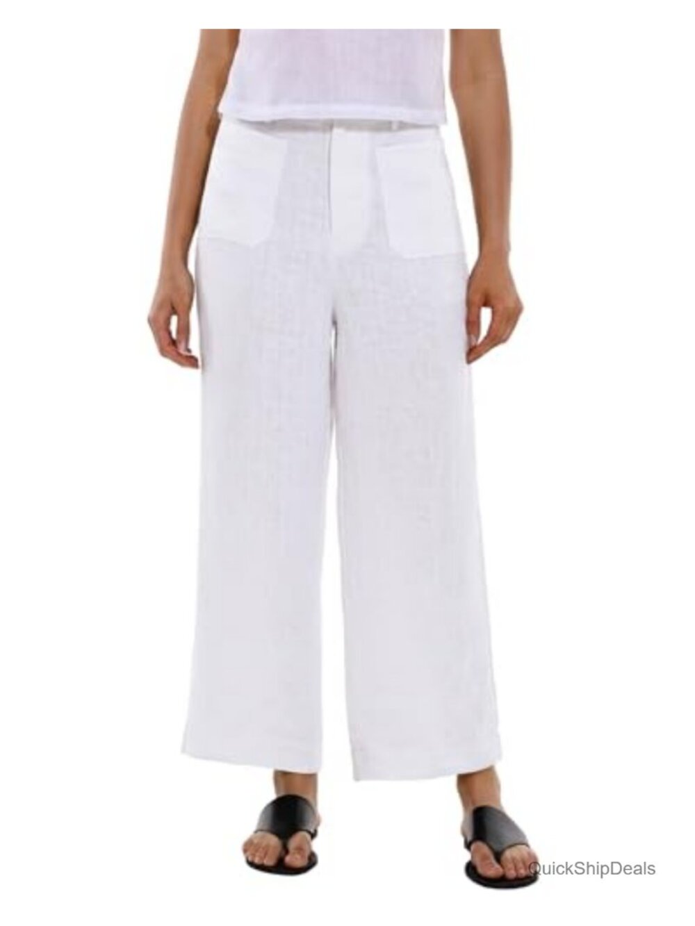 100% Linen Wide Leg Pants with Pockets Casual Summer